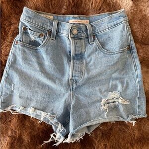 Levi’s distressed rib cage denim shorts
